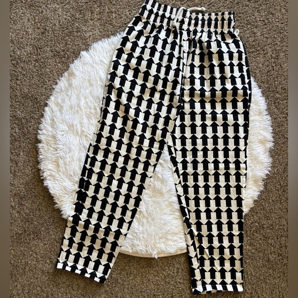 Cookman Chef Pants Waiter’s Pull On Black White Arrows Elastic Waist Mens Medium